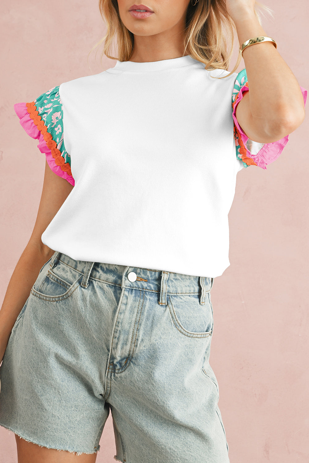 Light Green Ricrac Applique Floral Sleeve Textured Blouse – Shewin | ClozArt