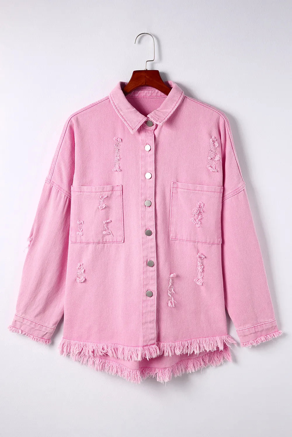 Distressed Button Up Raw Hem Denim Jacket – Trendsi | ClozArt