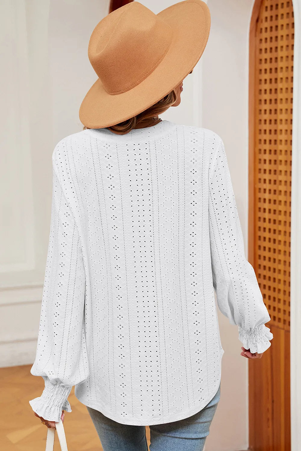 Eyelet Notched Long Sleeve T-Shirt – Trendsi | ClozArt