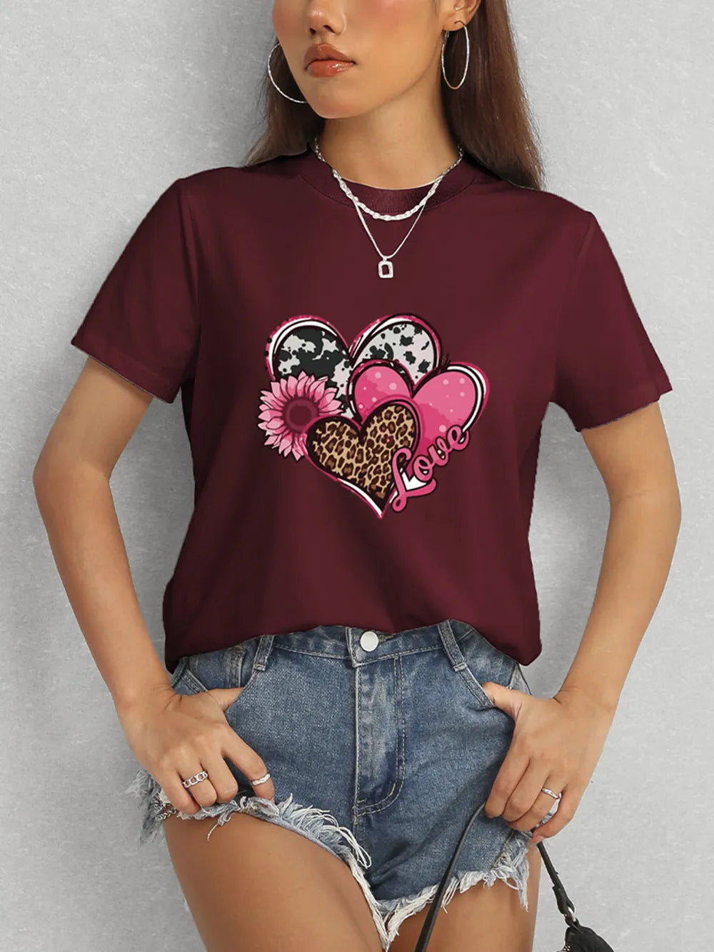 Heart Round Neck Short Sleeve T-Shirt – Trendsi | ClozArt