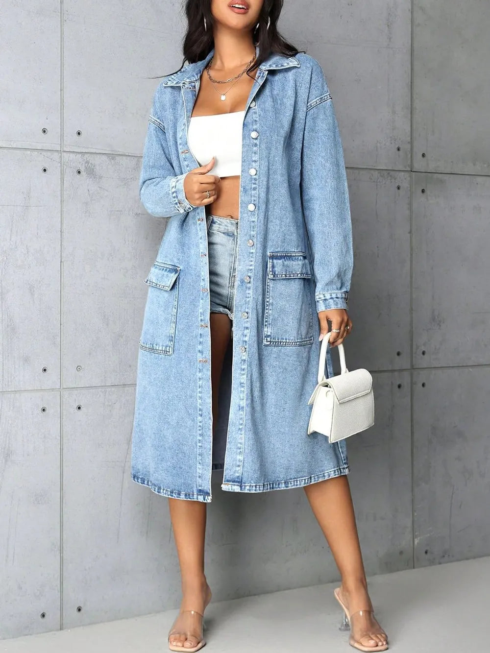 Pocketed Button Up Collared Neck Denim Top – Trendsi | ClozArt