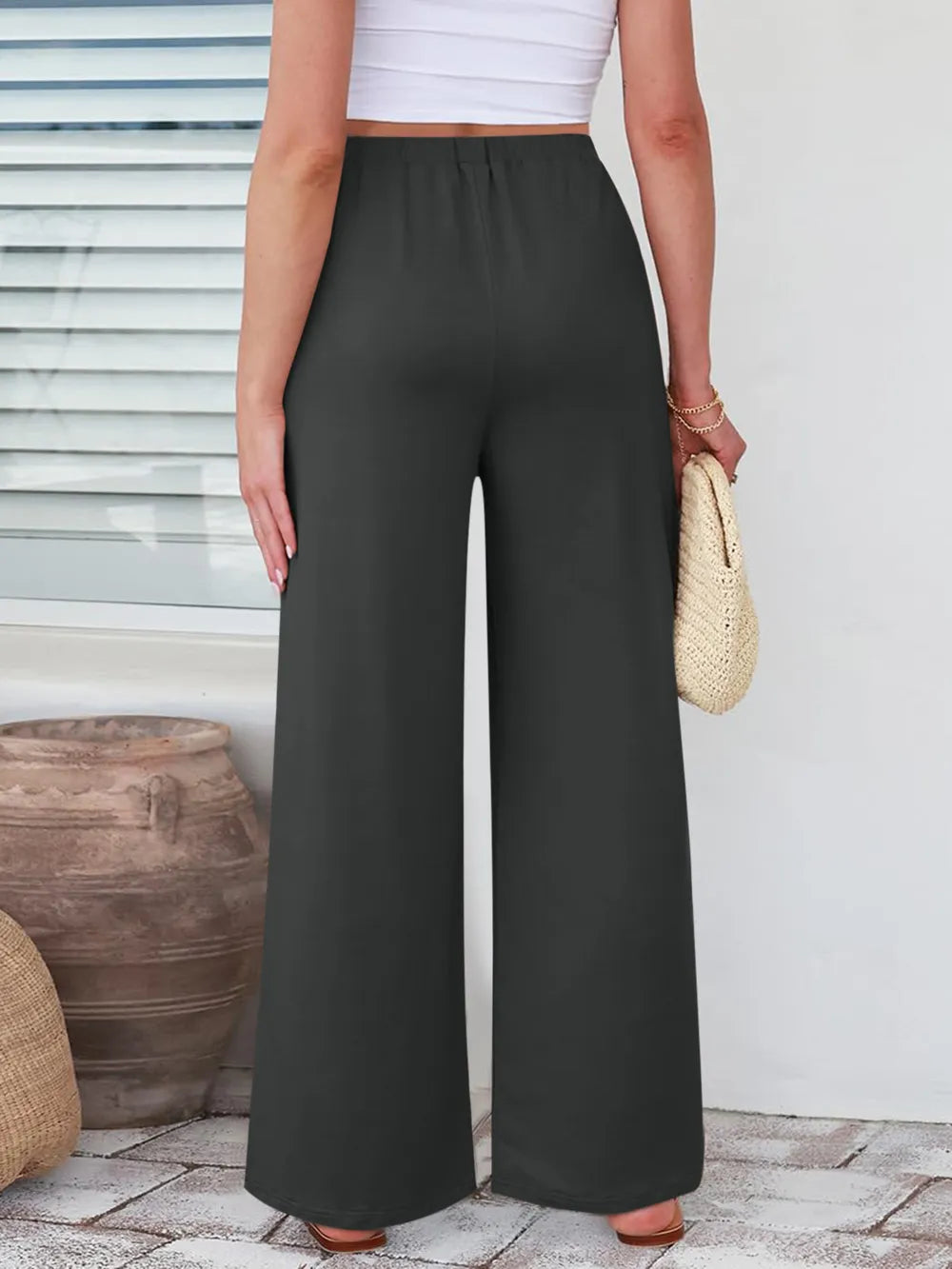 Elastic Waist Wide Leg Pants – Trendsi | ClozArt