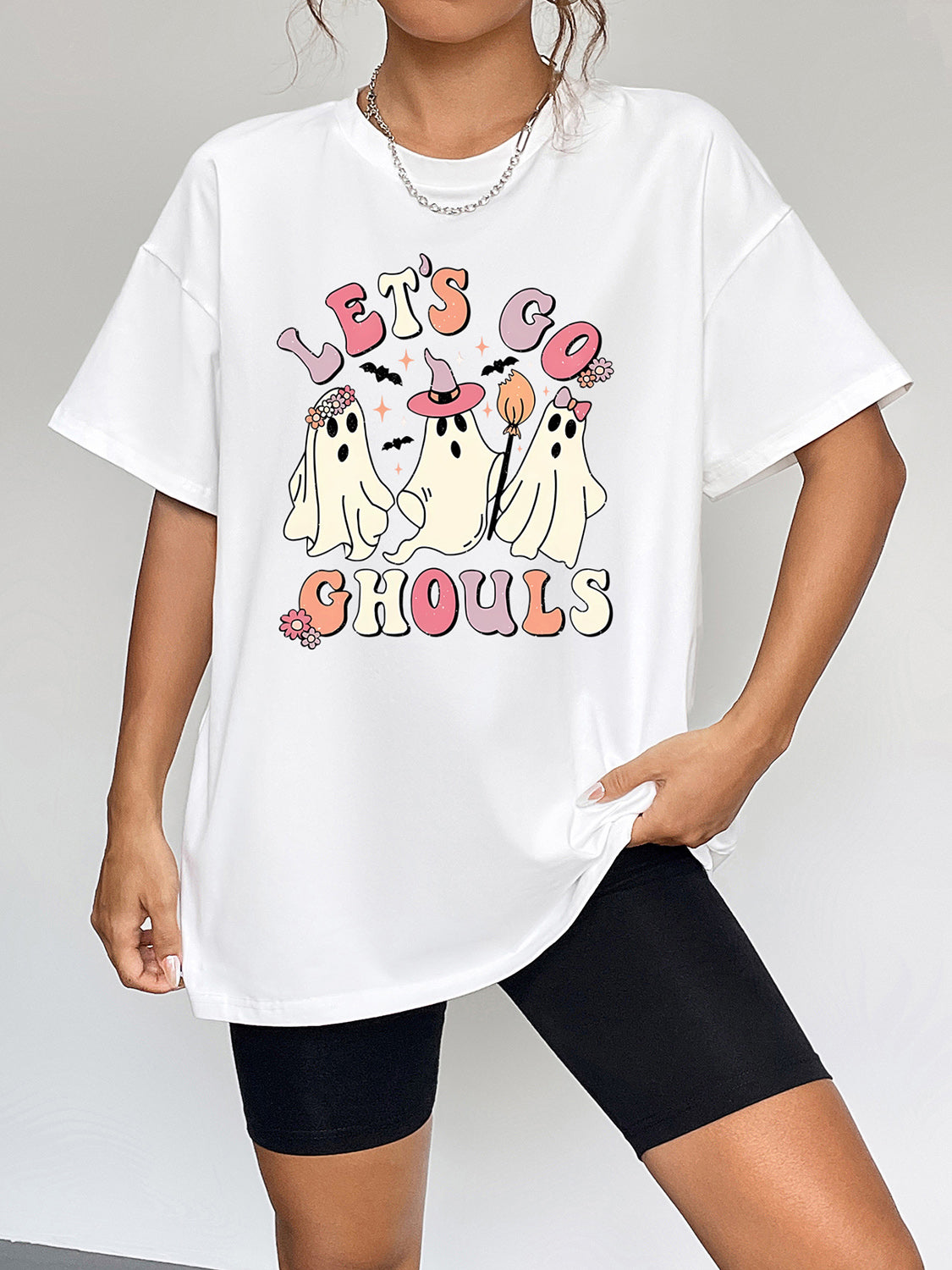 Round Neck Short Sleeve LET'S GO GHOULS Graphic T-Shirt – Trendsi | ClozArt