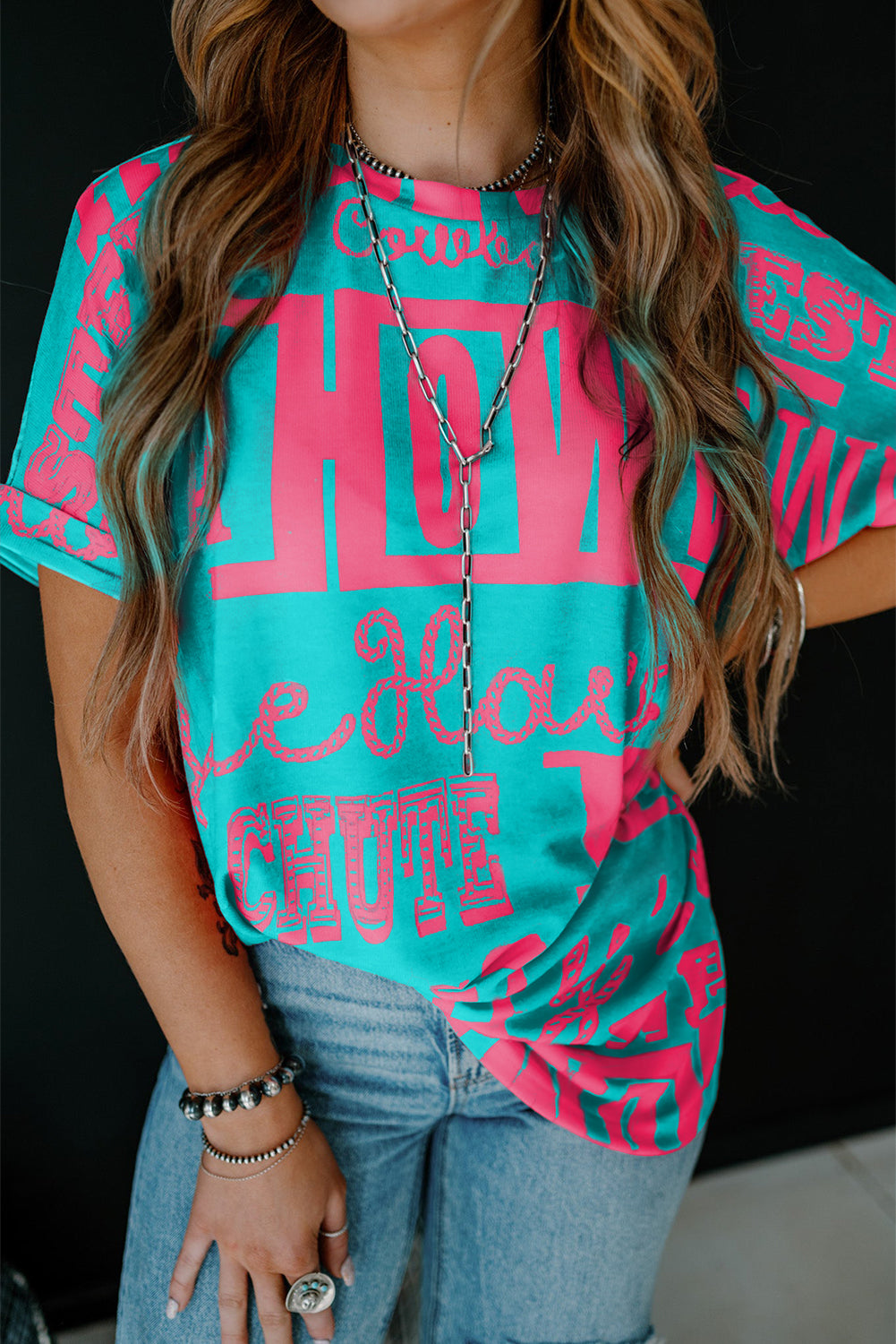 Rose Cowboy Letter Print Graphic Loose Tee – Shewin | ClozArt