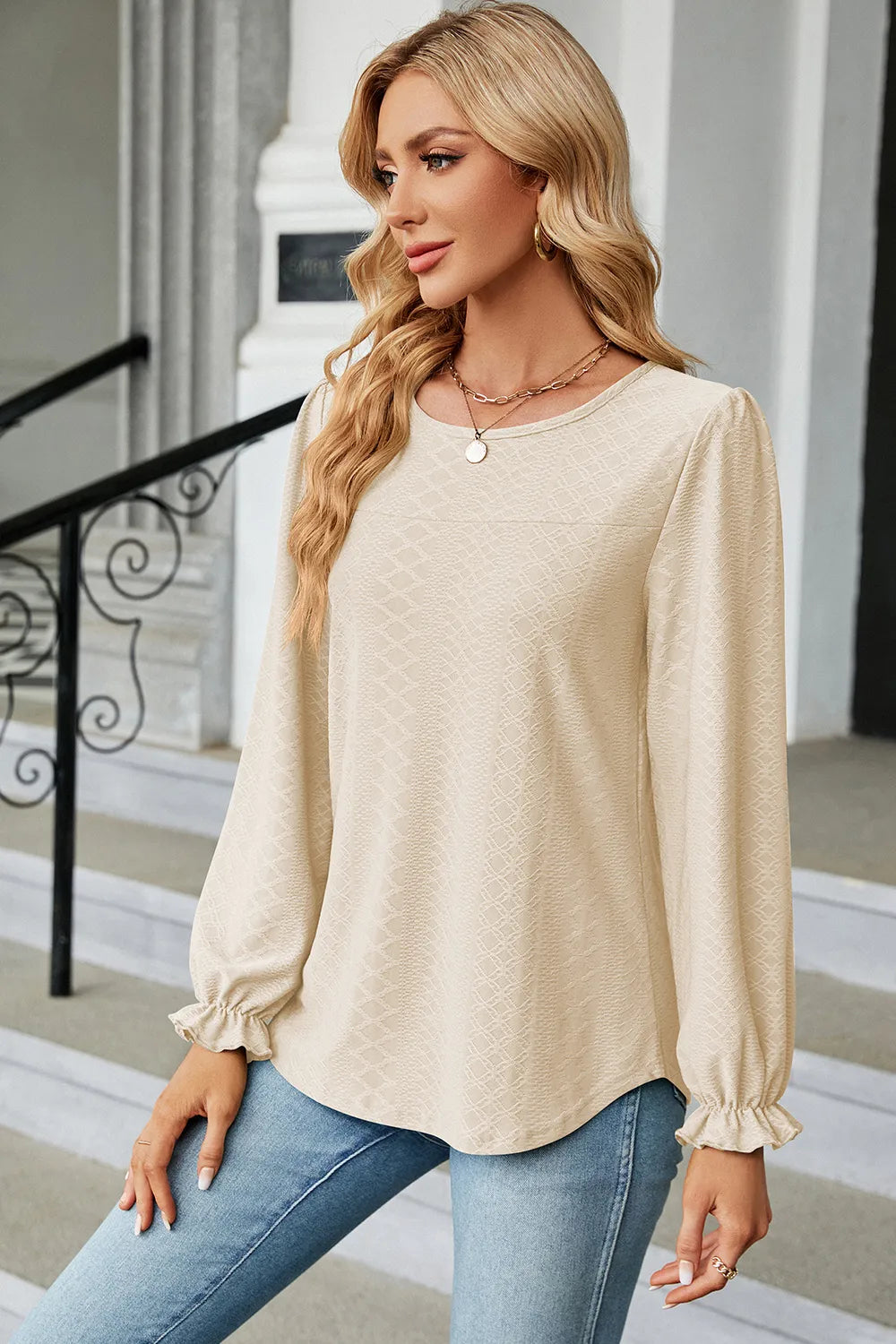 Round Neck Flounce Sleeve T-Shirt – Trendsi | ClozArt