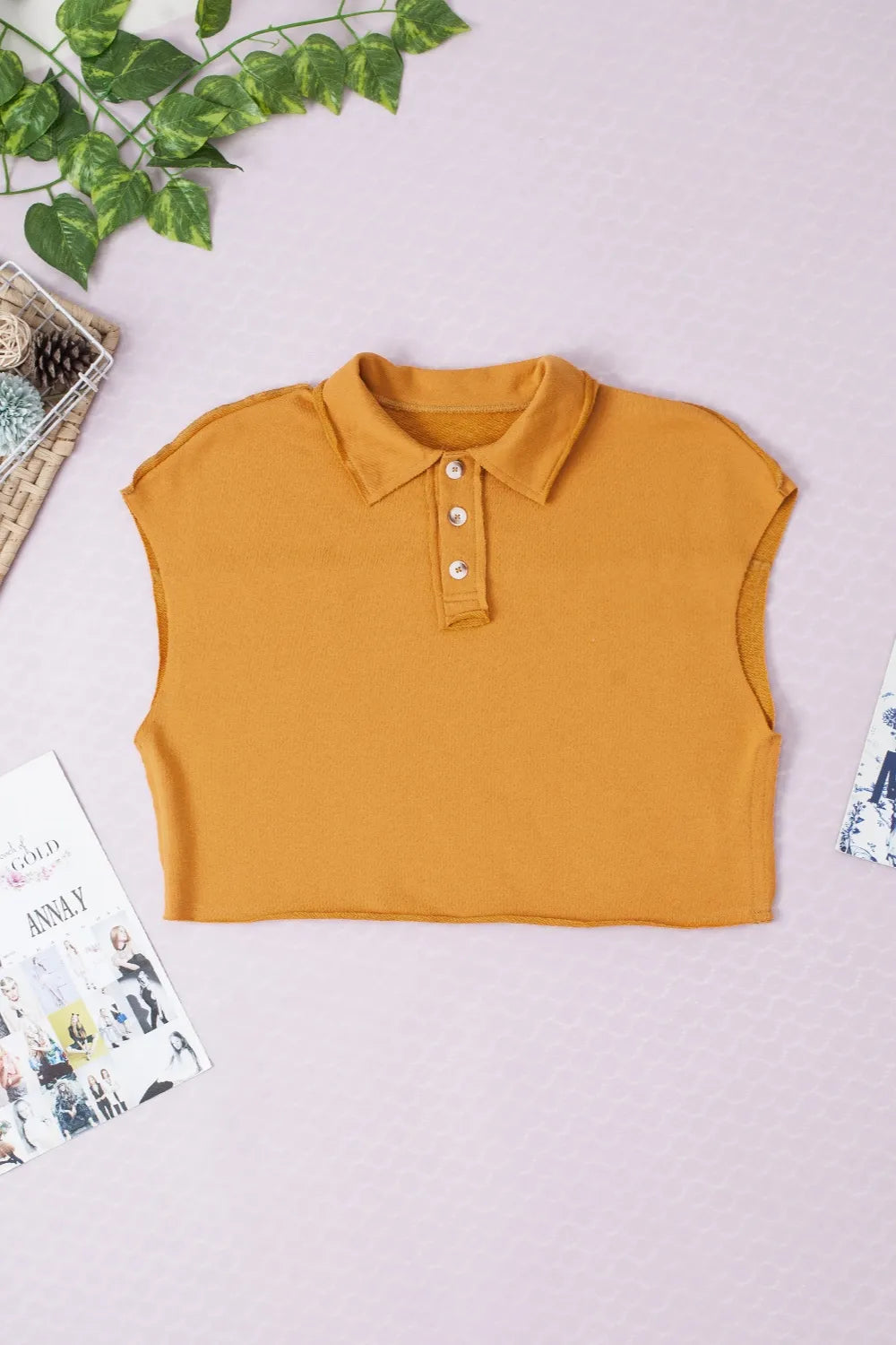 Collared Neck Cap Sleeve T-Shirt – Trendsi | ClozArt