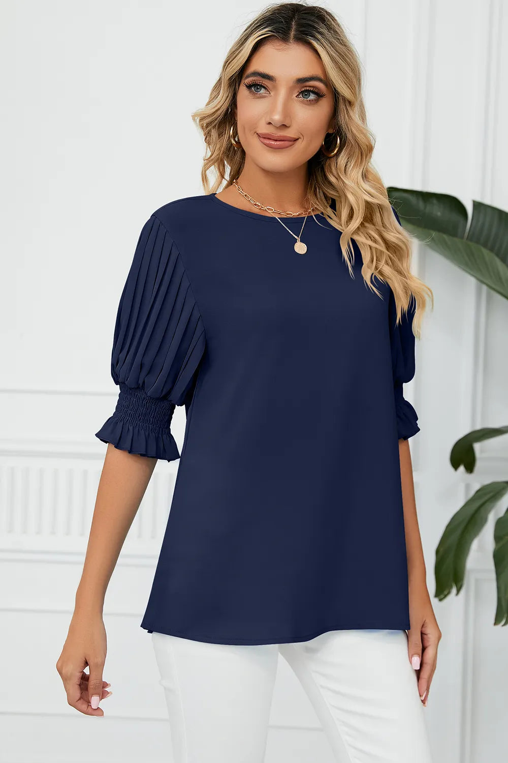Frill Round Neck Lantern Sleeve T-Shirt – Trendsi | ClozArt