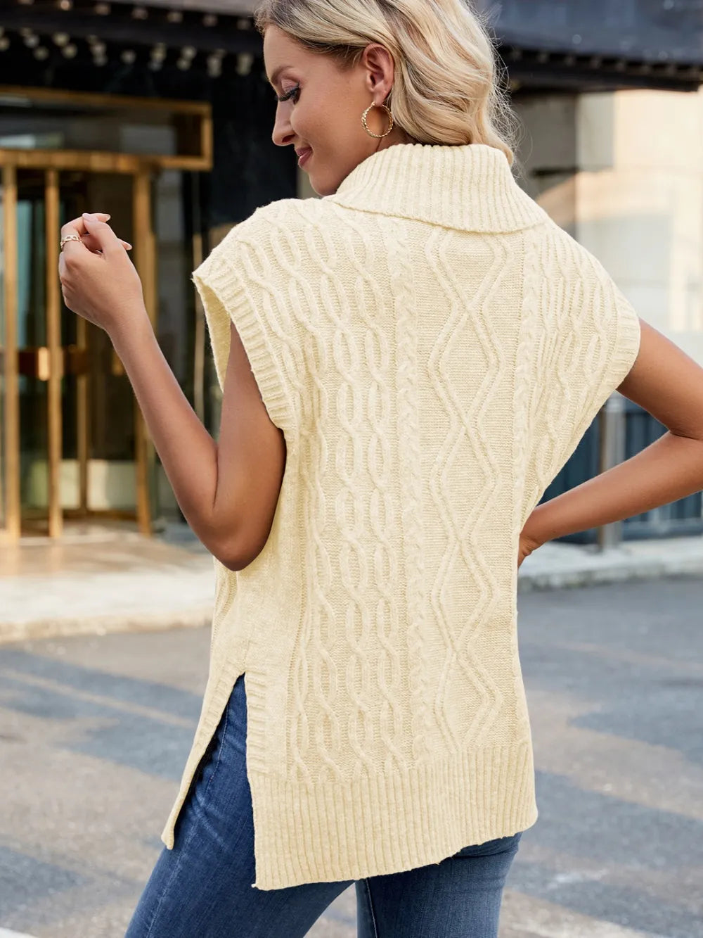 Side Slit Turtleneck Sweater Vest – Trendsi | ClozArt