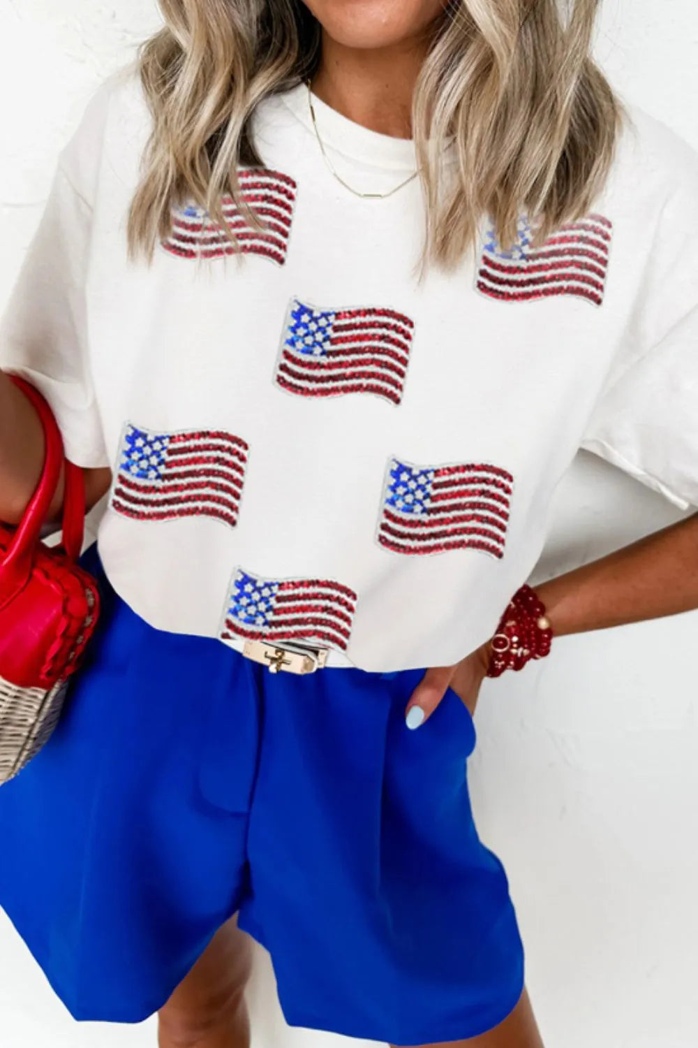 Sequin American Flag Patched Casual T Shirt – Trendsi | ClozArt