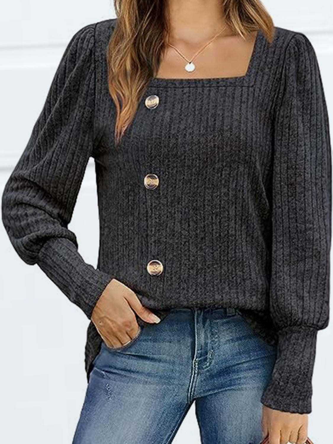 Decorative Button Square Neck Top – Trendsi | ClozArt