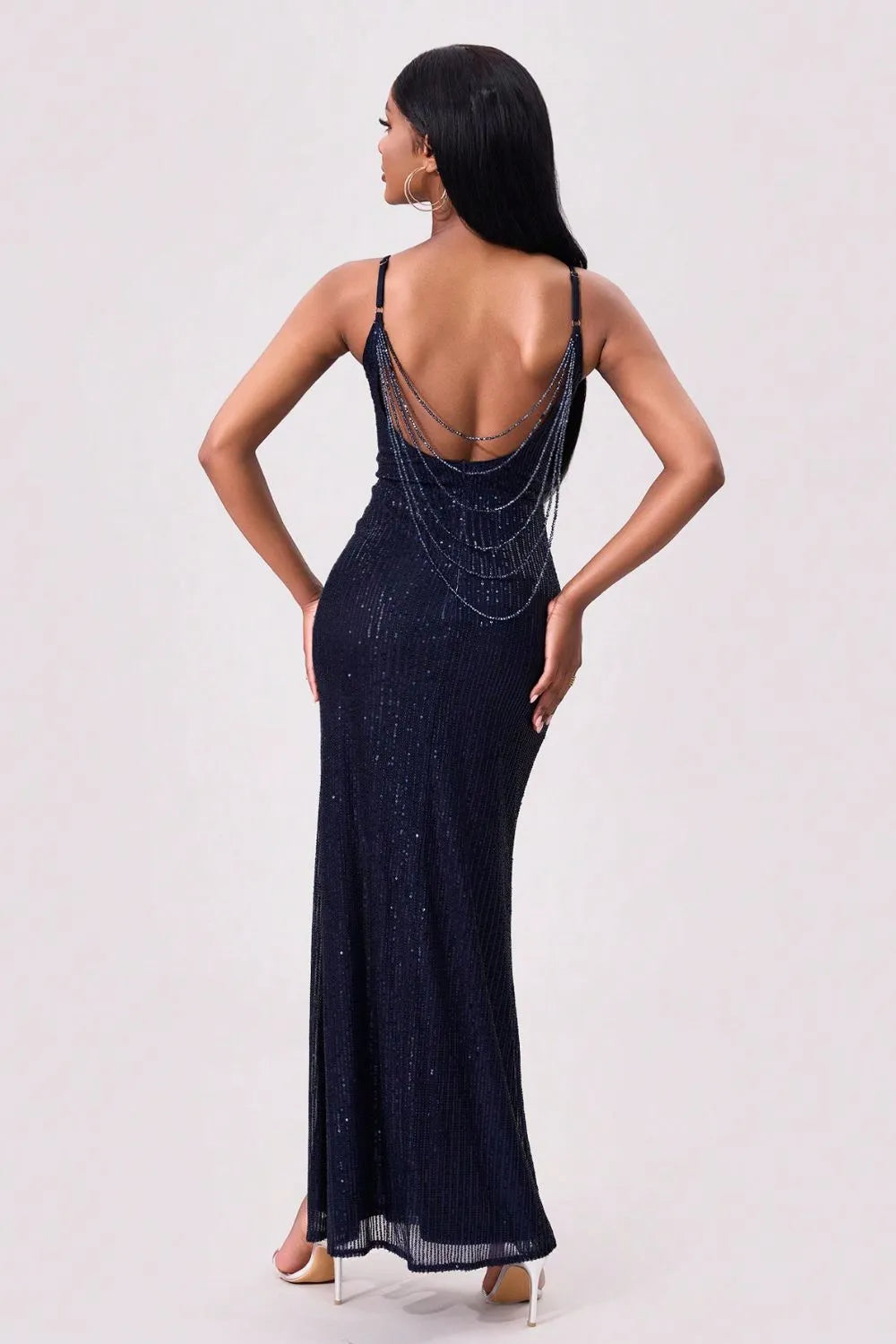 Split Sequin Backless Maxi Cami Dress – Trendsi | ClozArt