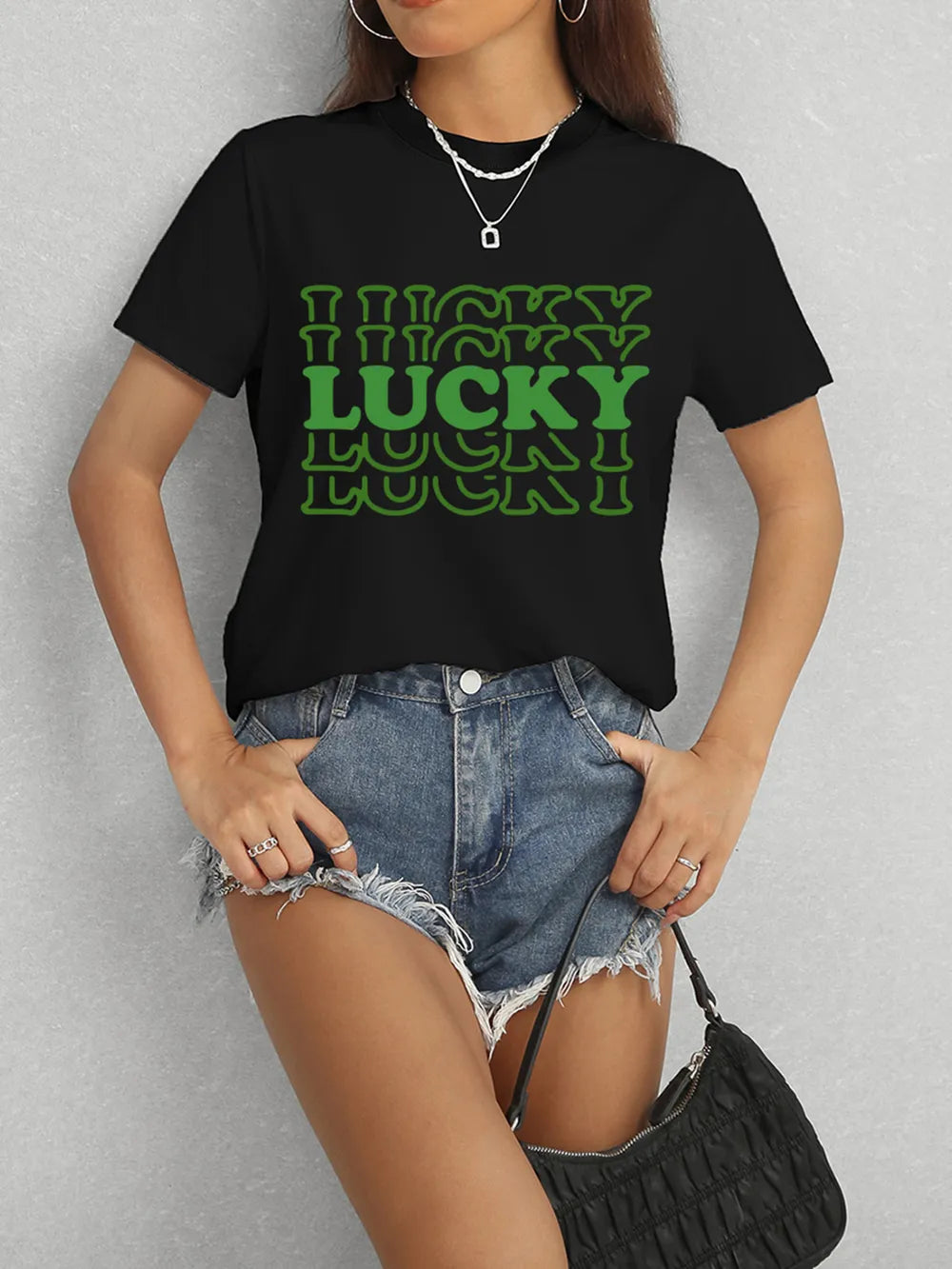 LUCKY Round Neck Short Sleeve T-Shirt – Trendsi | ClozArt