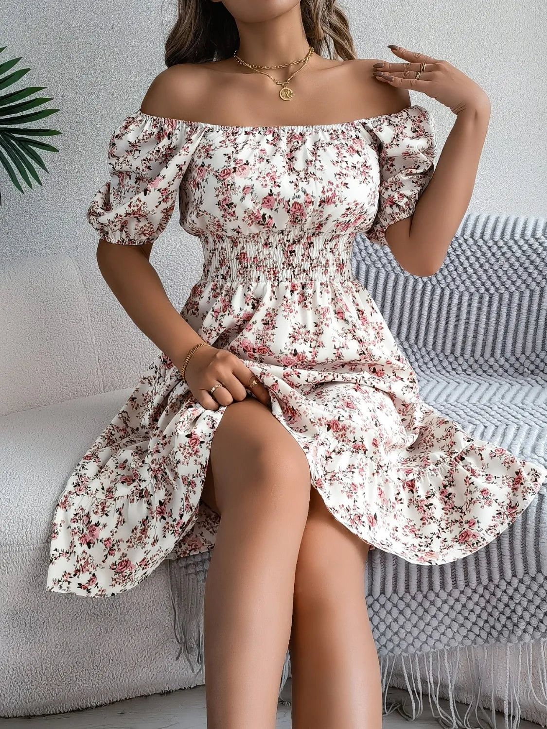 Ruffled Hem Floral Puff Sleeve Dress – Trendsi | ClozArt