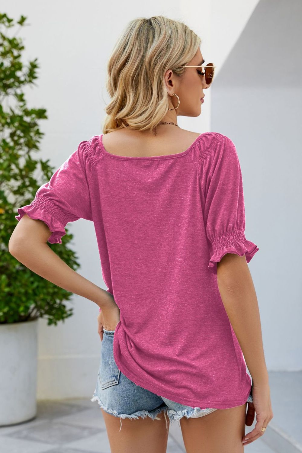 Short Flounce Sleeve Top – Trendsi | ClozArt