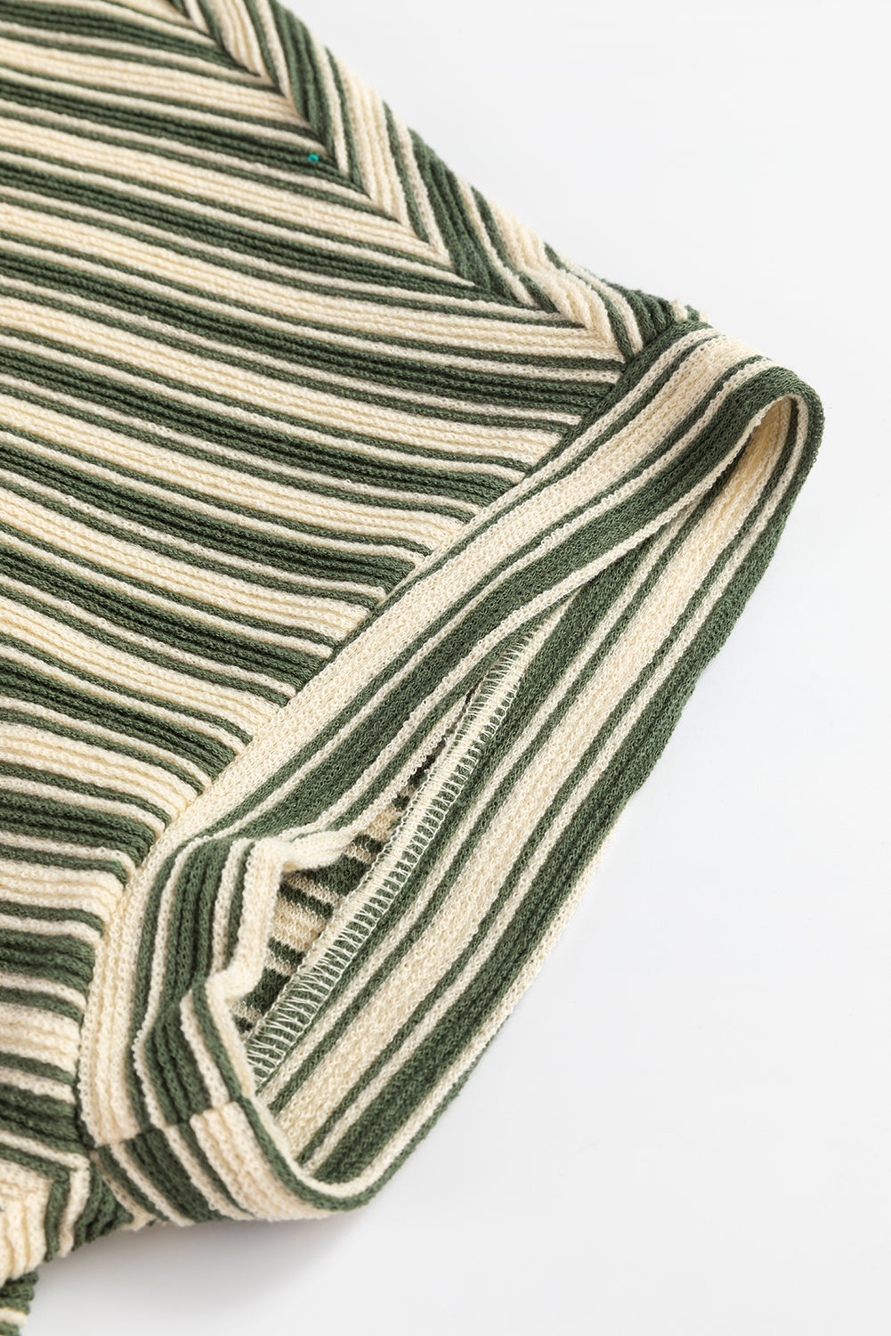 Green Stripe Textured Side Slit Crew Neck T Shirt – Shewin | ClozArt