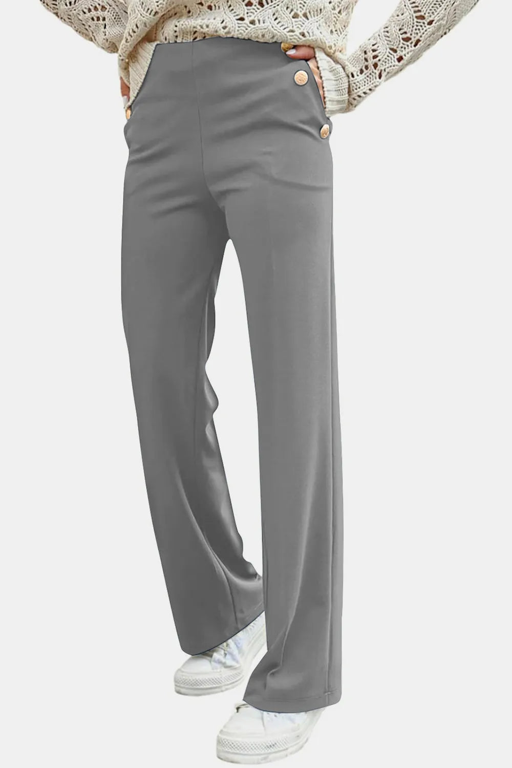 Decorative Button High Rise Pants – Trendsi | ClozArt