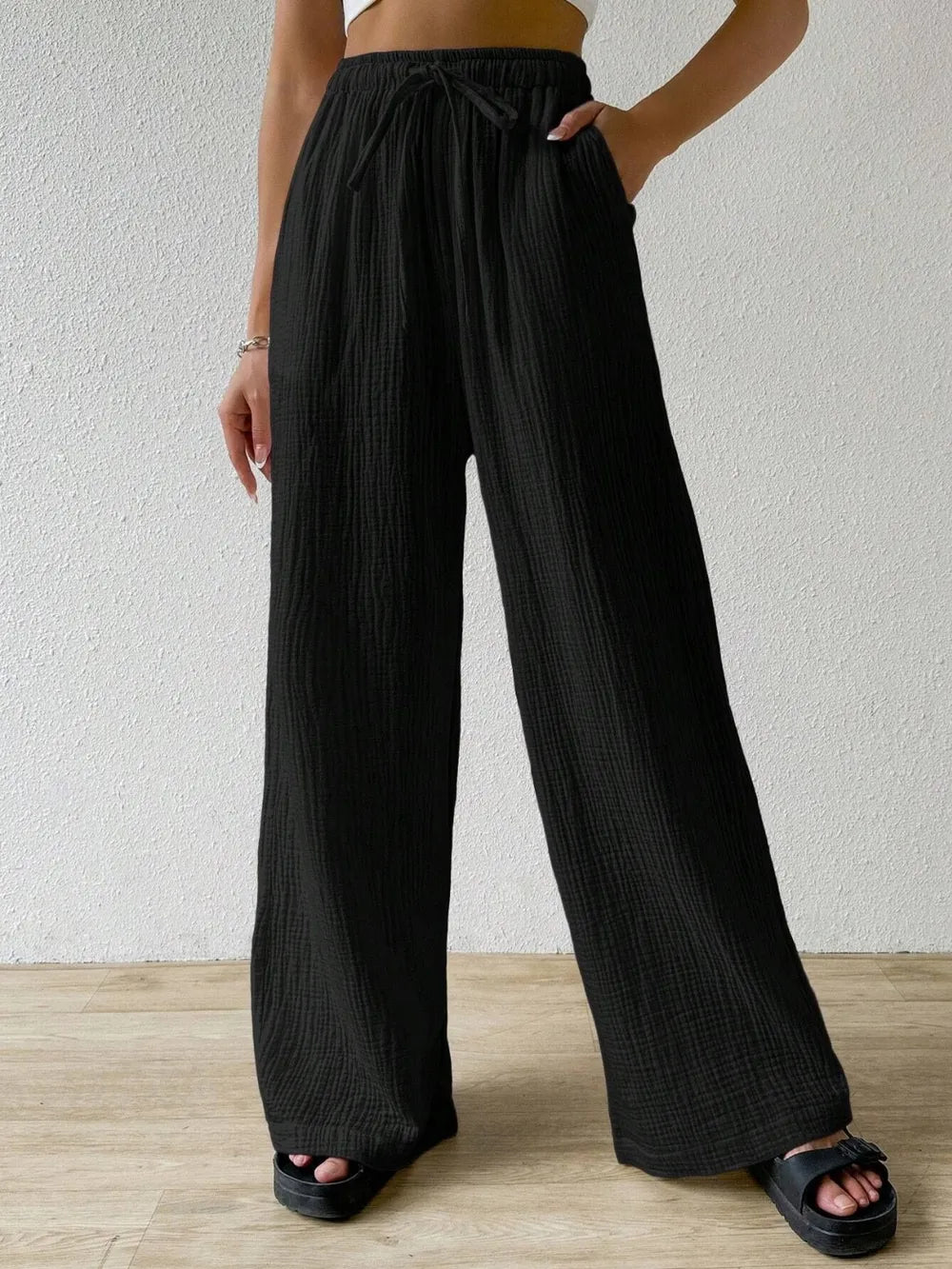 Drawstring Wide Leg Pants – Trendsi | ClozArt