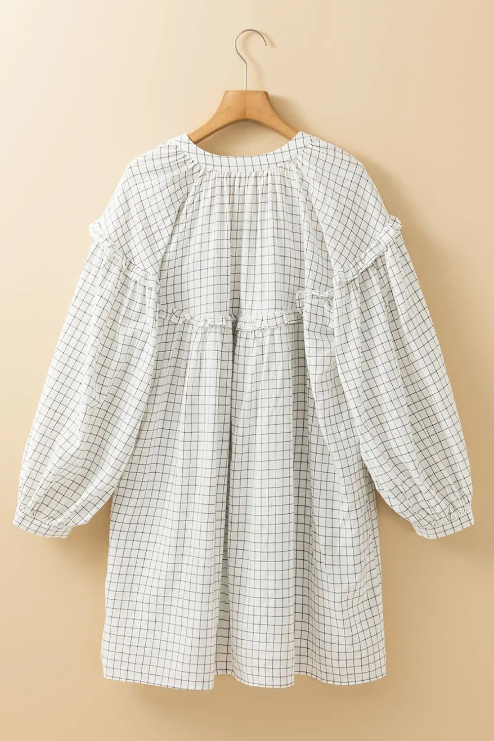 Frill Plaid Notched Balloon Sleeve Mini Dress – Trendsi | ClozArt