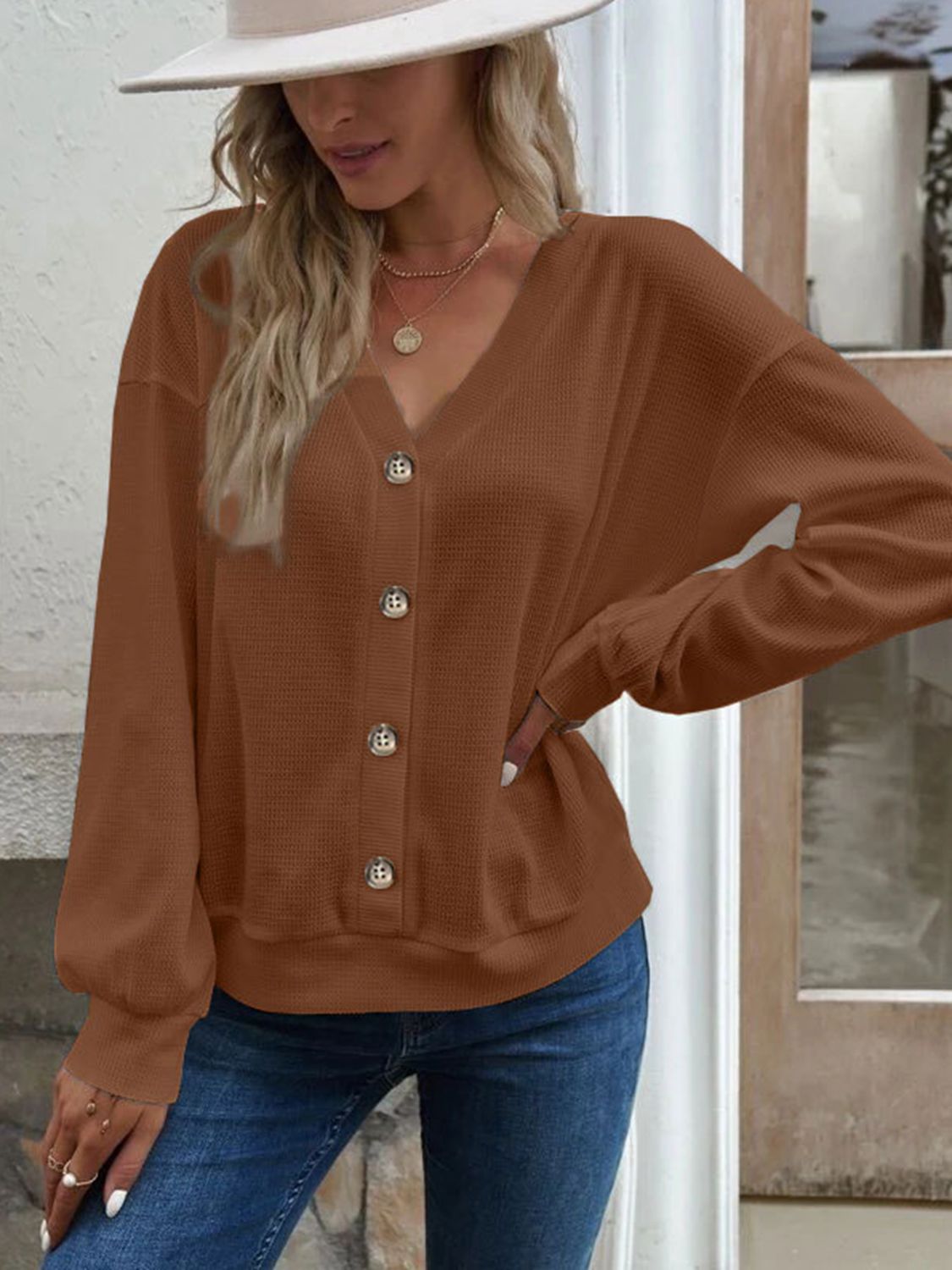 V-Neck Dropped Shoulder Blouse – Trendsi | ClozArt