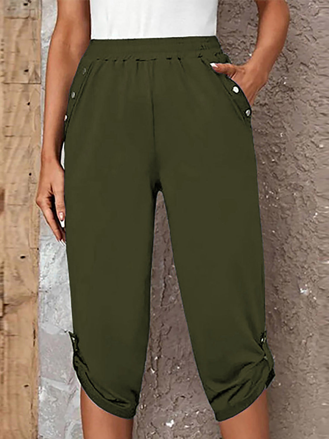 Full Size Roll-Tab Capris Pants – Trendsi | ClozArt