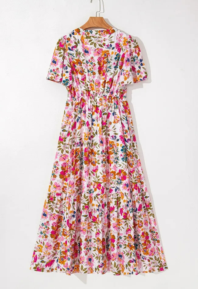 Floral Short Sleeve V Neck Dress with Pockets – Trendsi | ClozArt