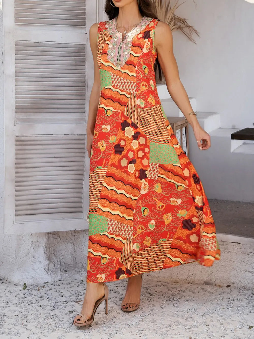Devine Printed Sleeveless Maxi Dress – Trendsi | ClozArt