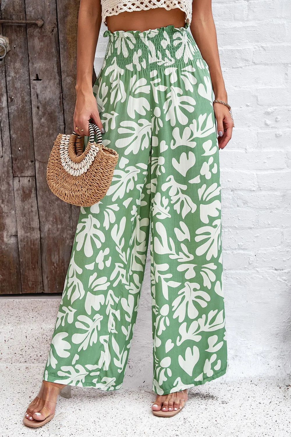 Devine Smocked Printed Wide Leg Pants with Pockets – Trendsi | ClozArt