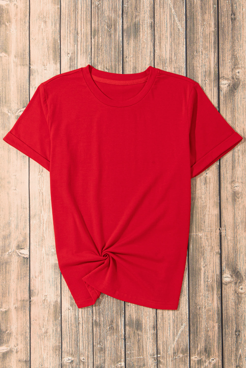 Red Solid Color Basic Crew Neck Plain Tee – Shewin | ClozArt