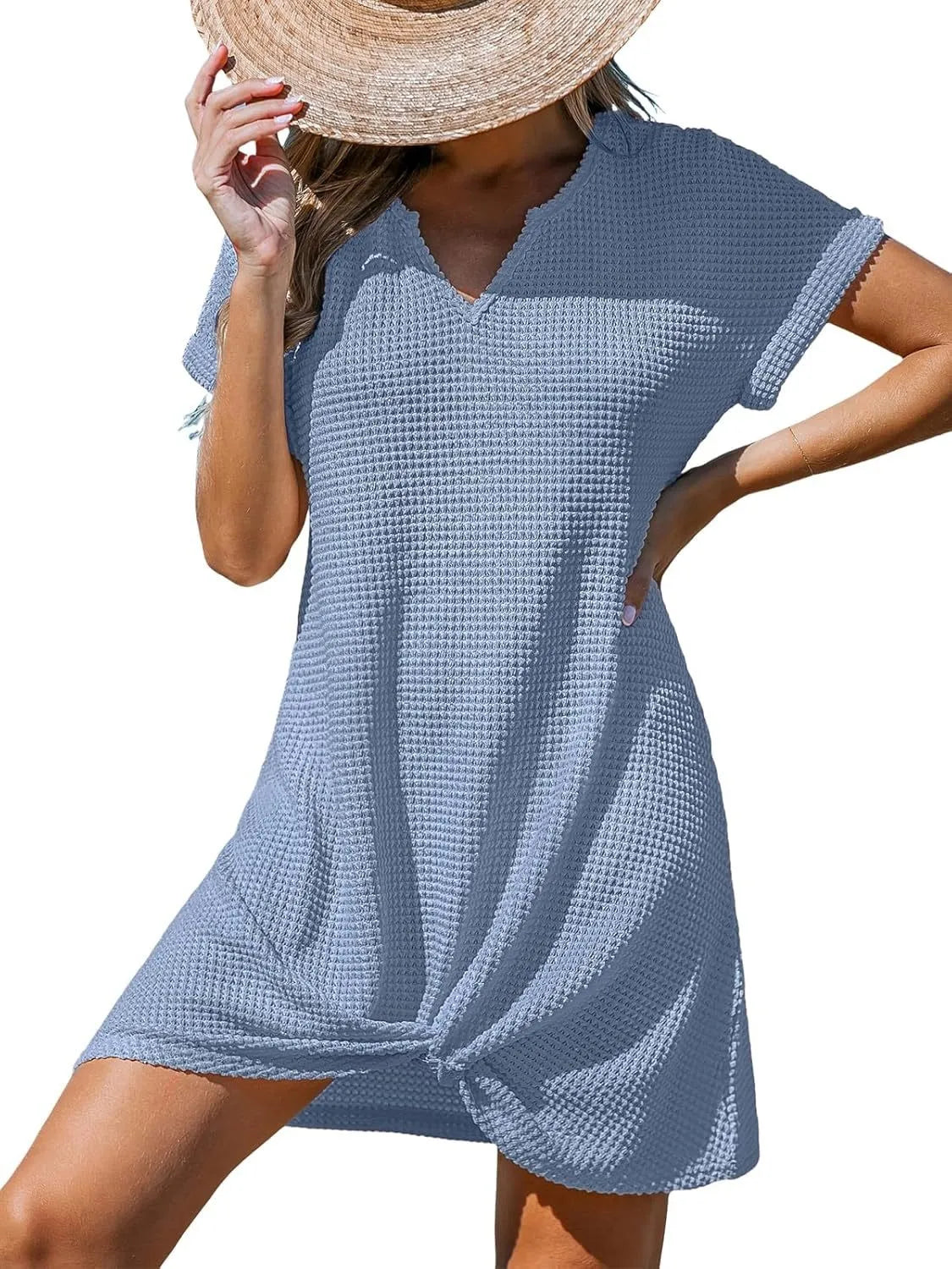 Twisted Front Notched Short Sleeve Dress – Trendsi | ClozArt