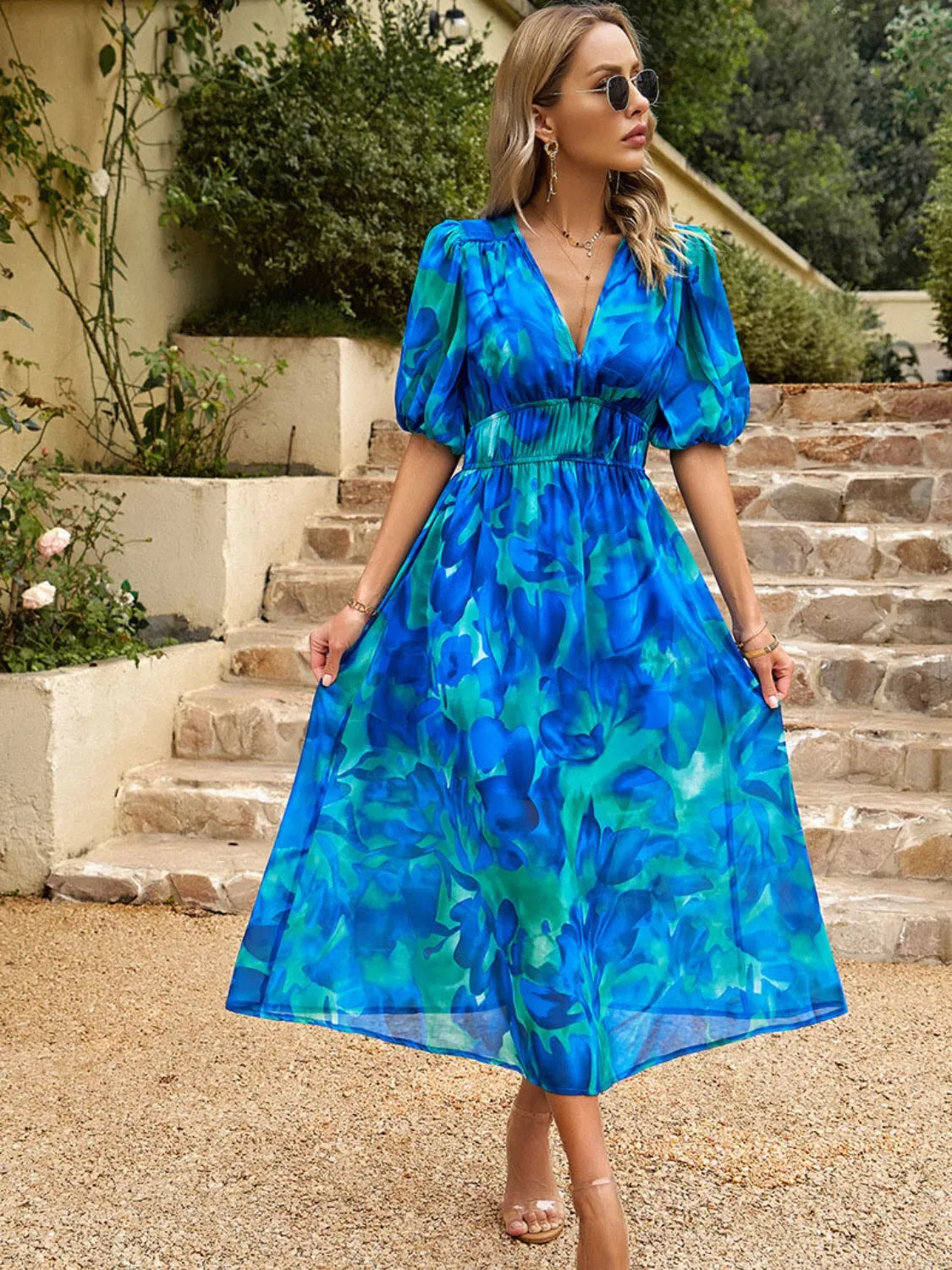 Printed Puff Sleeve Midi Dress – Trendsi | ClozArt