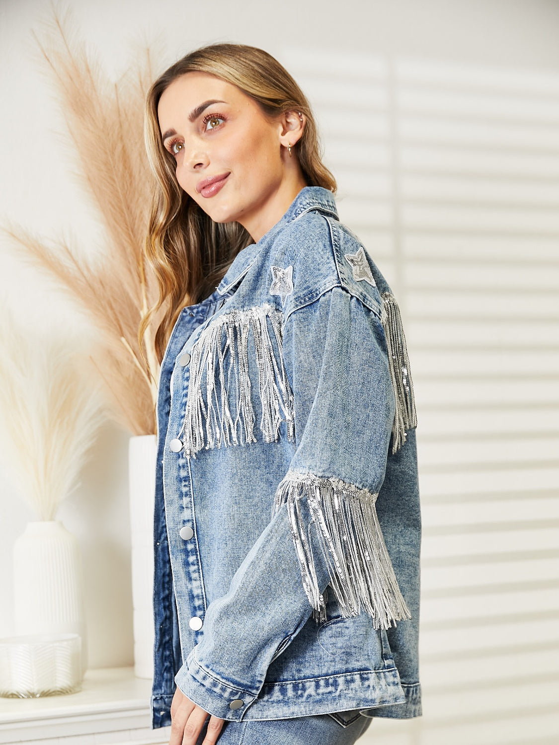 Fringe Detail Long Sleeve Denim Jacket – Trendsi | ClozArt