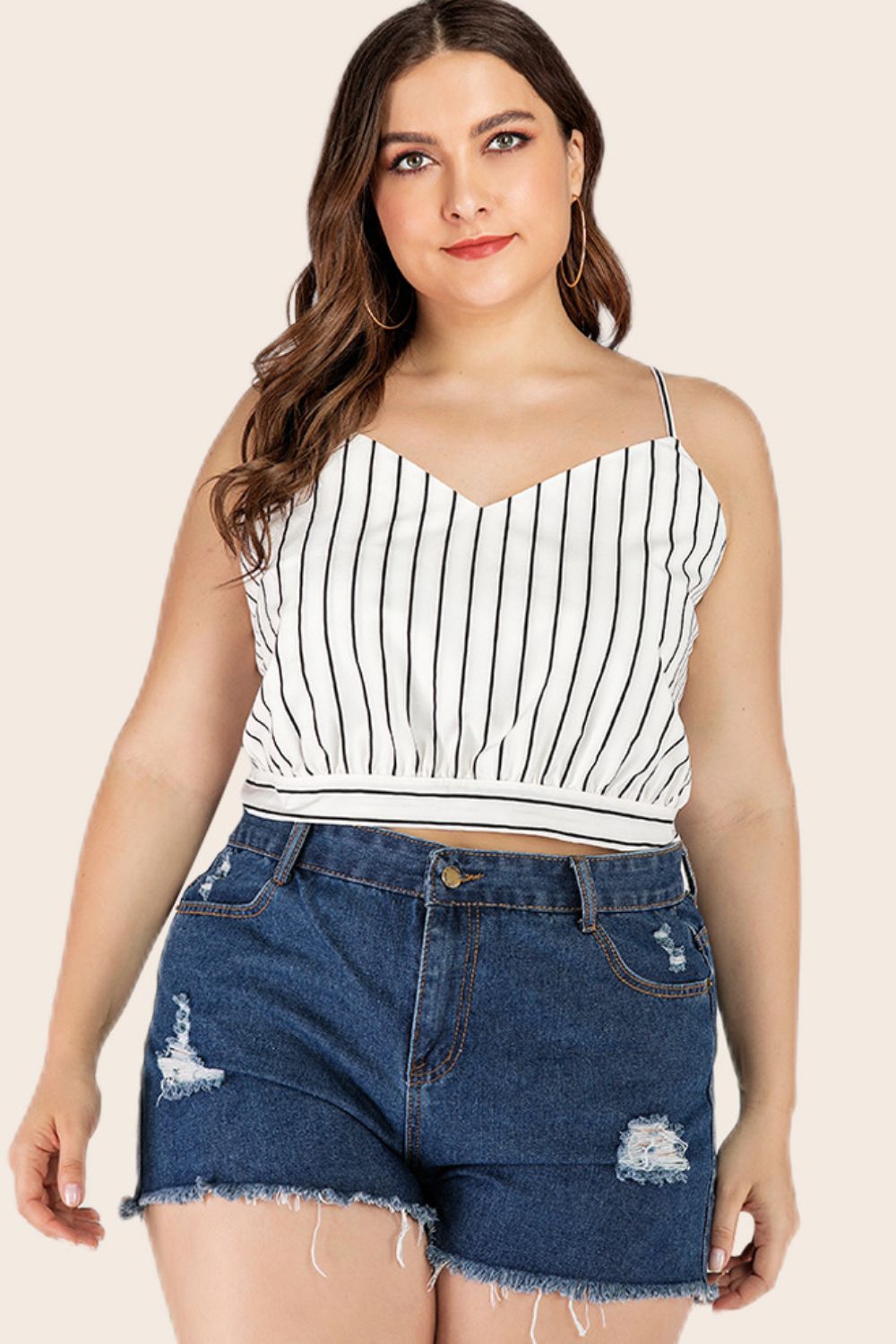 Plus Size Striped Tie-Back Cropped Cami – Trendsi | ClozArt