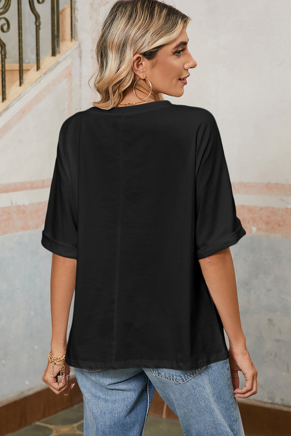 Black MAMA Chenille Patched Crew Neck T Shirt – Shewin | ClozArt