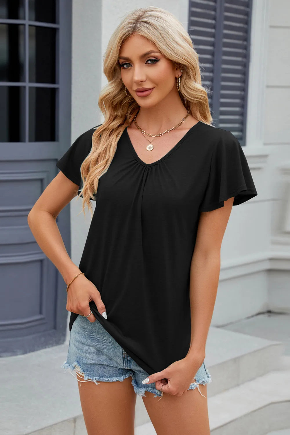 V-Neck Short Sleeve T-Shirt – Trendsi | ClozArt