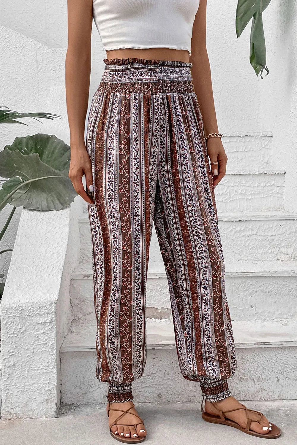 Perfee Smocked Printed High Waist Pants – Trendsi | ClozArt