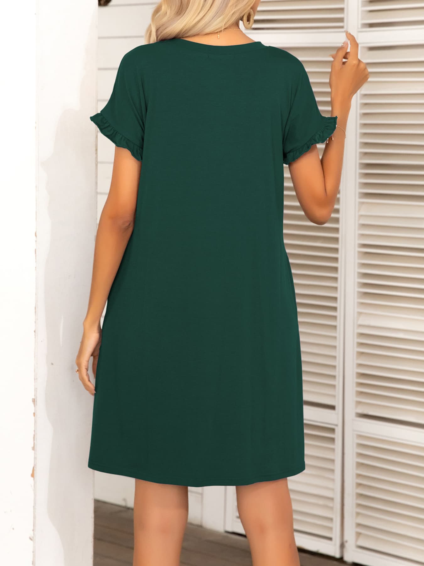 Round Neck Flounce Sleeve Dress with Pockets – Trendsi | ClozArt