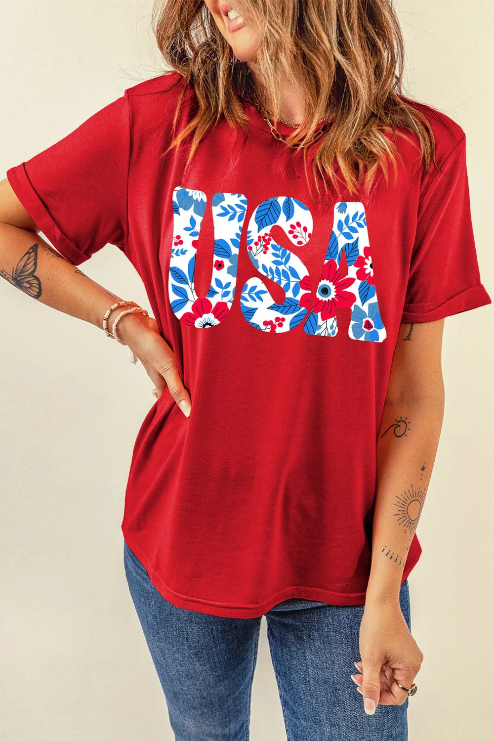 USA Round Neck Short Sleeve T-Shirt – Trendsi | ClozArt