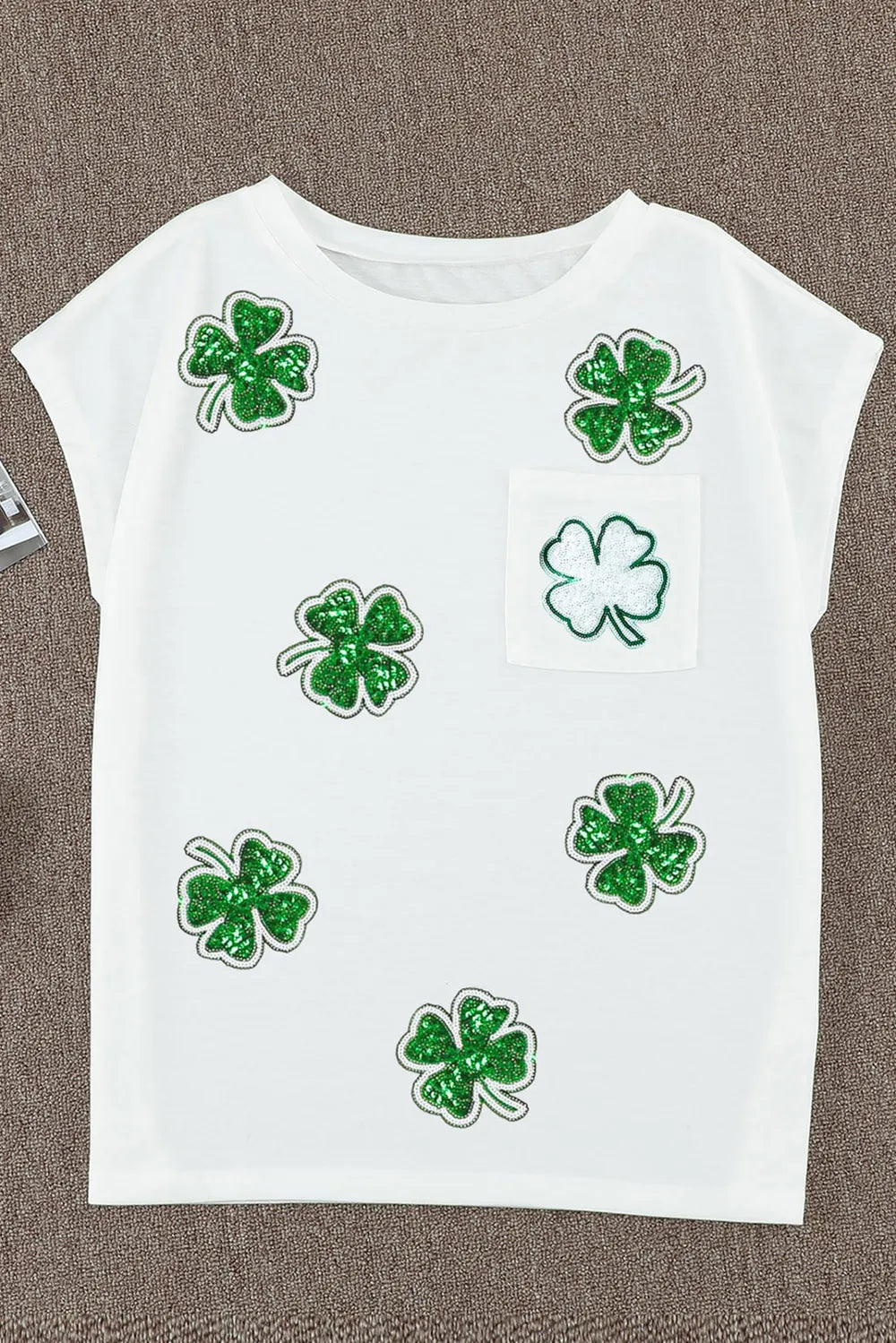 Sequin Lucky Clover Boat Neck T-Shirt – Trendsi | ClozArt