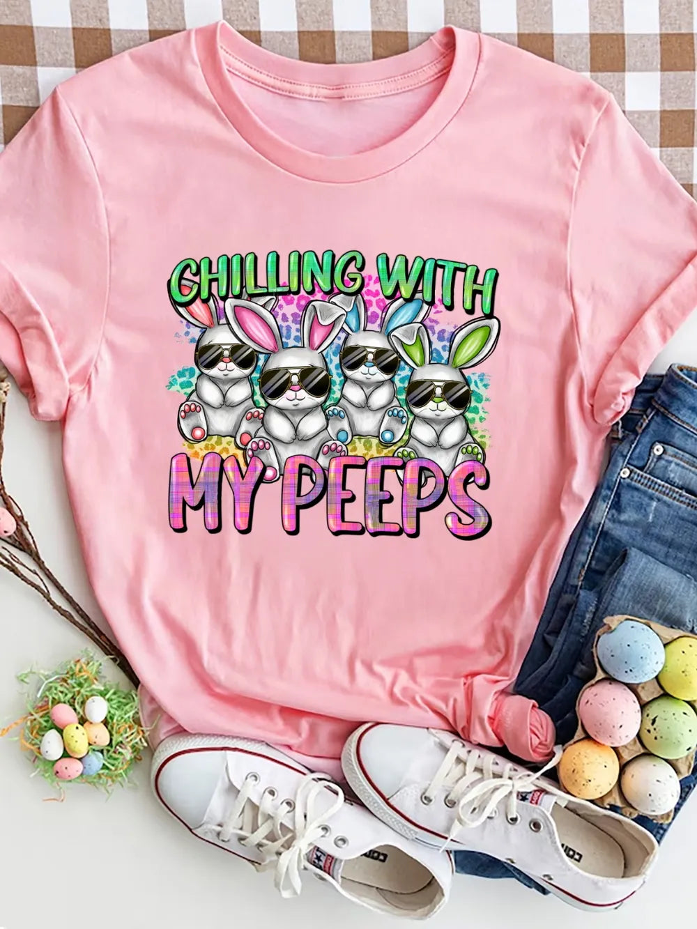 CHILLING WITH MY PEEPS Round Neck T-Shirt – Trendsi | ClozArt