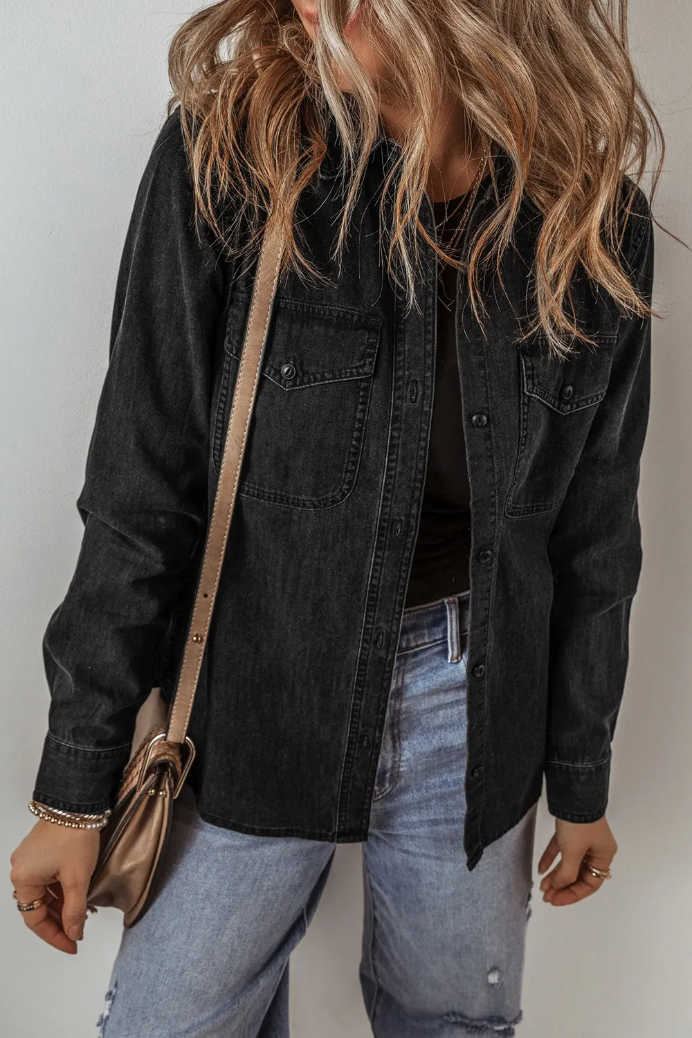 Button Up Long Sleeve Denim Jacket – Trendsi | ClozArt