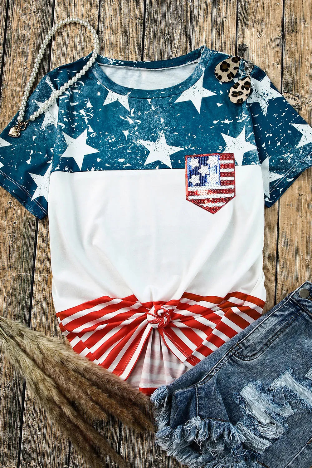 US Flag Round Neck Short Sleeve T-Shirt – Trendsi | ClozArt