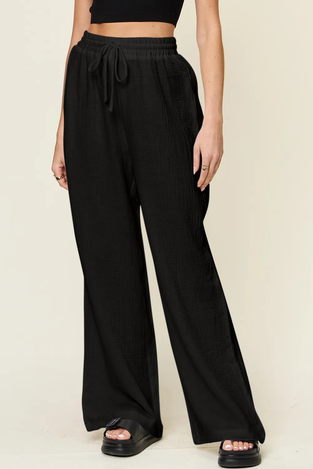 Double Take Full Size Texture Drawstring Wide Leg Pants – Trendsi | ClozArt