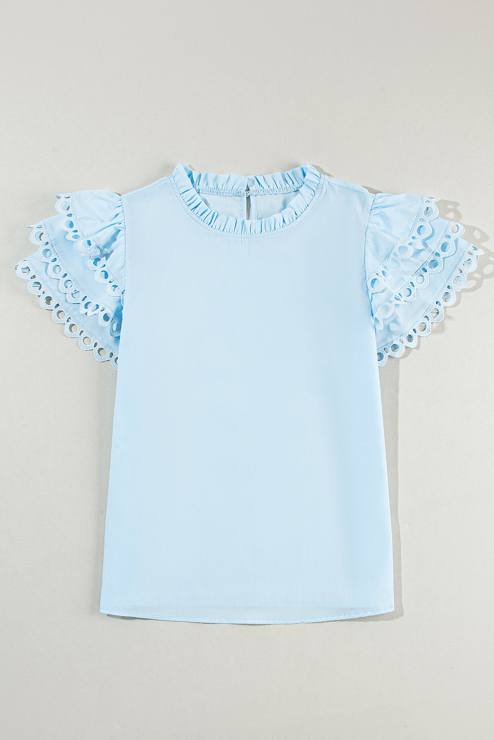 Beau Blue Layered Cap Sleeve Frill Neck Blouse – Shewin | ClozArt