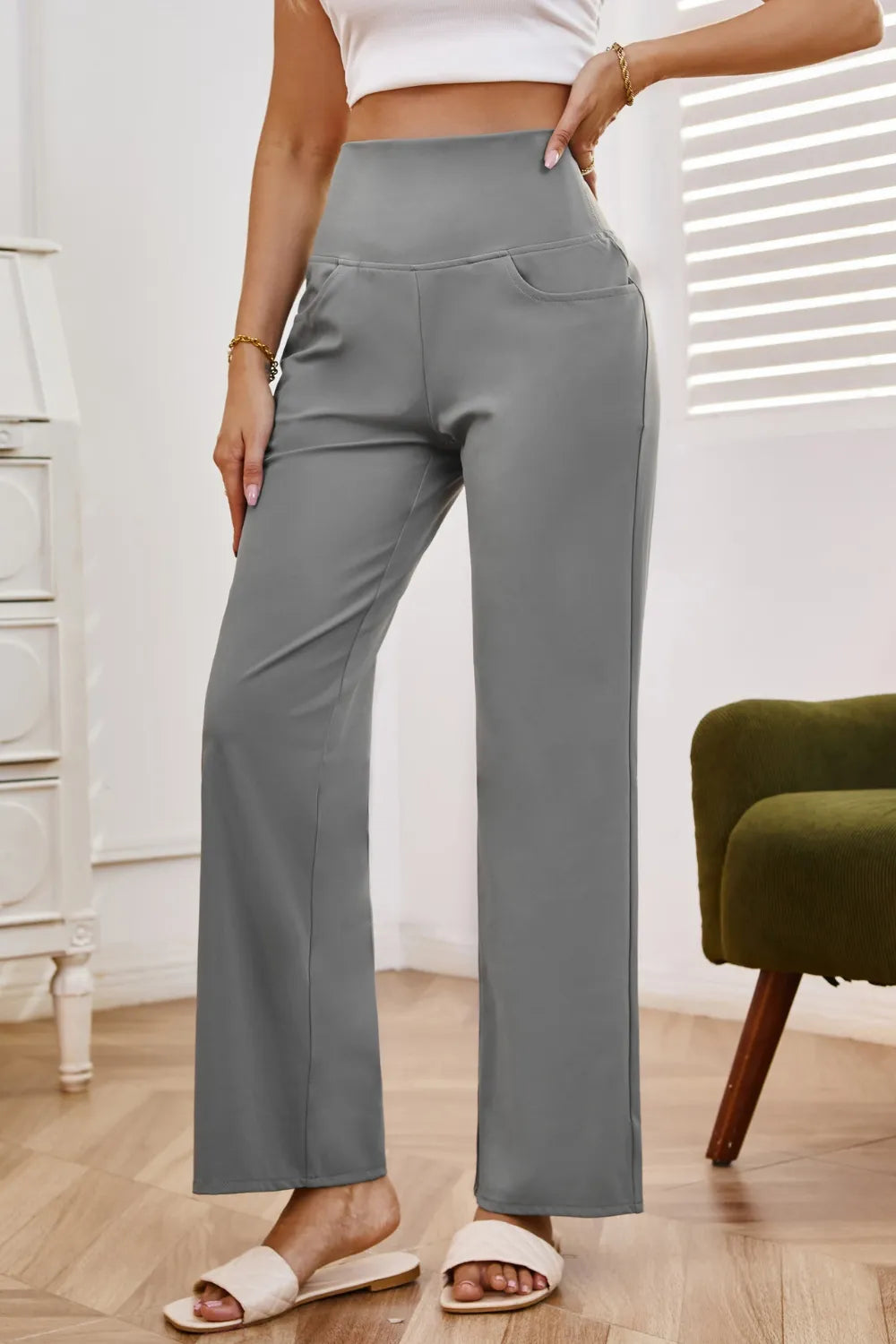 High Waist Wide Leg Pants with Pockets – Trendsi | ClozArt