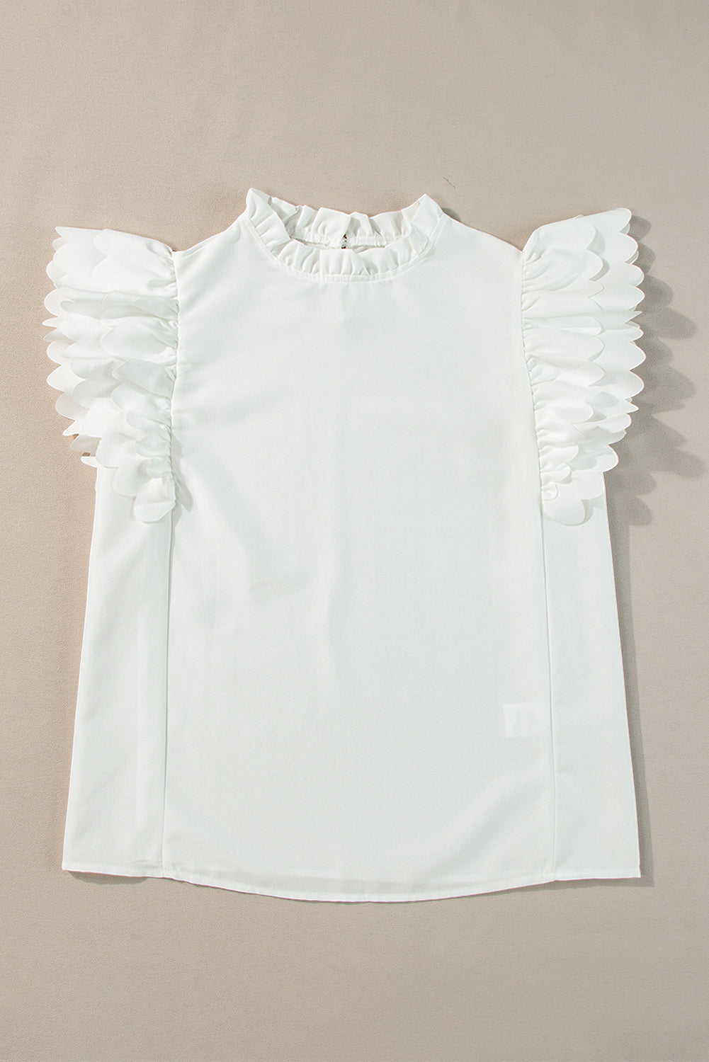 Bright Pink Solid Scalloped Ruffle Sleeve Blouse – Shewin | ClozArt