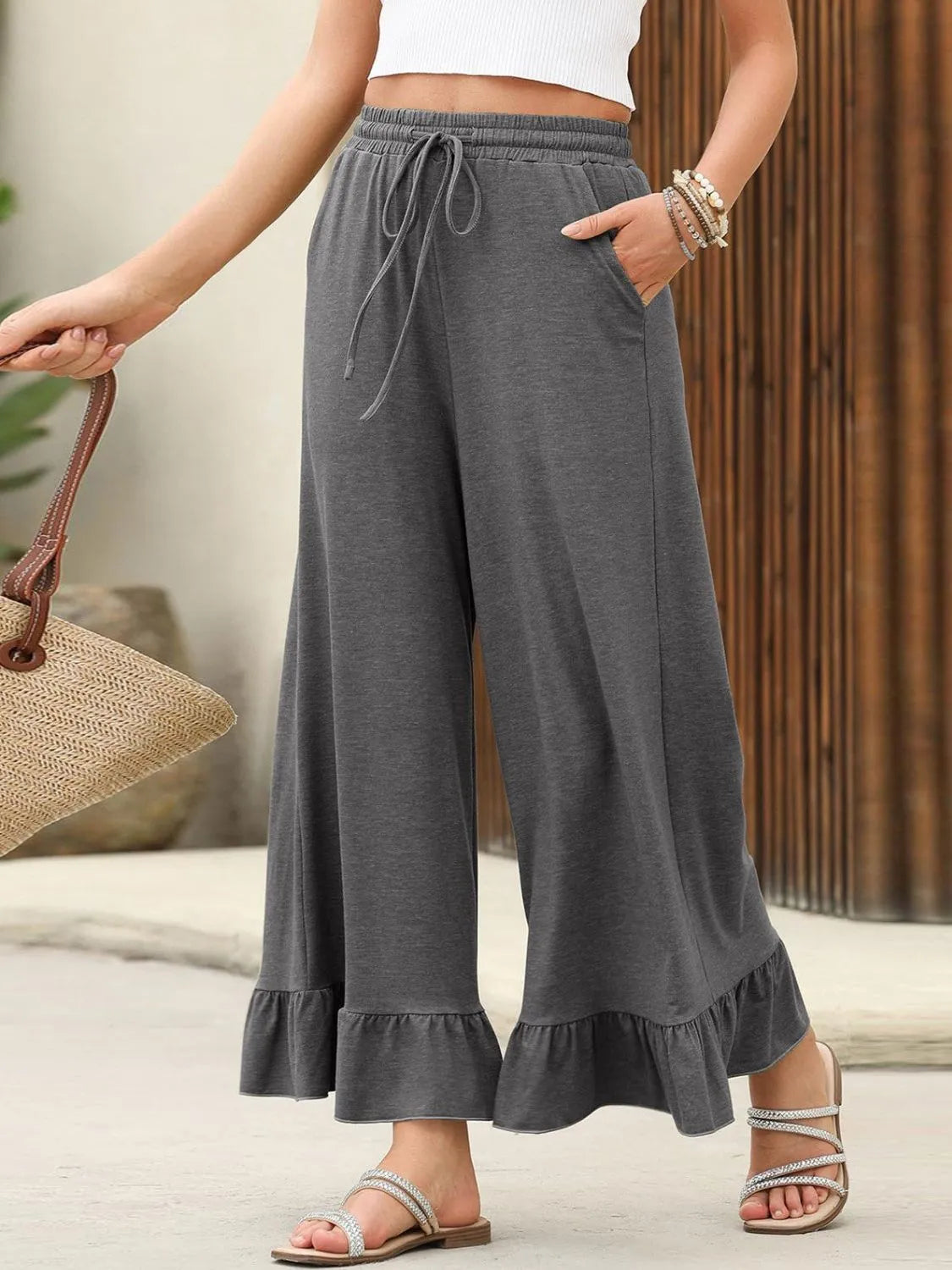 Ruffled Hem Wide Leg Pants – Trendsi | ClozArt