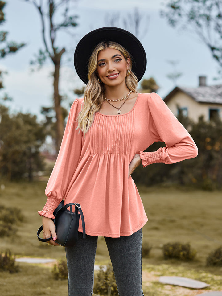 Puff Sleeve Pleated Blouse – Trendsi | ClozArt