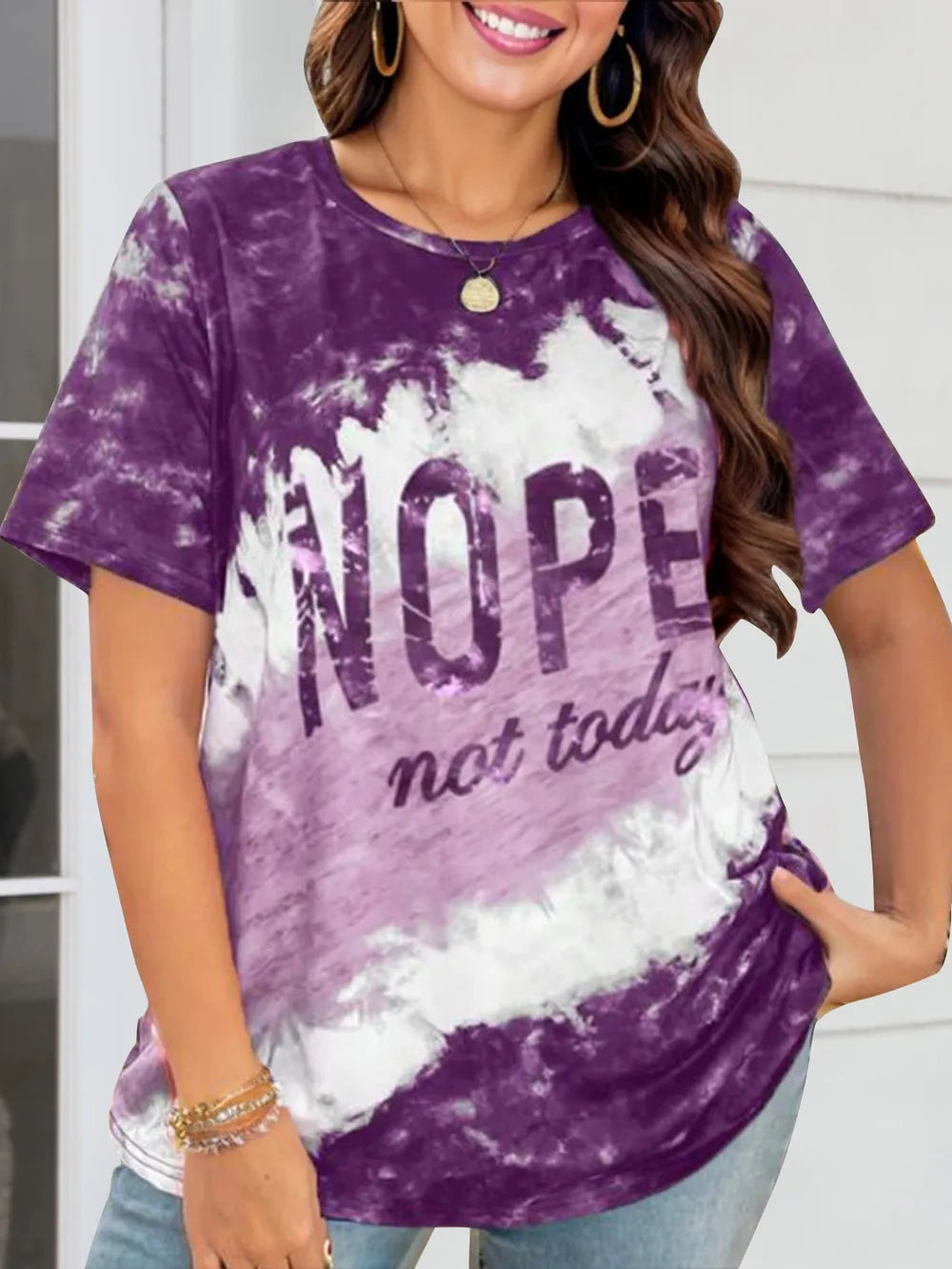 NOPE NOT TODAY Round Neck Short Sleeve T-Shirt – Trendsi | ClozArt