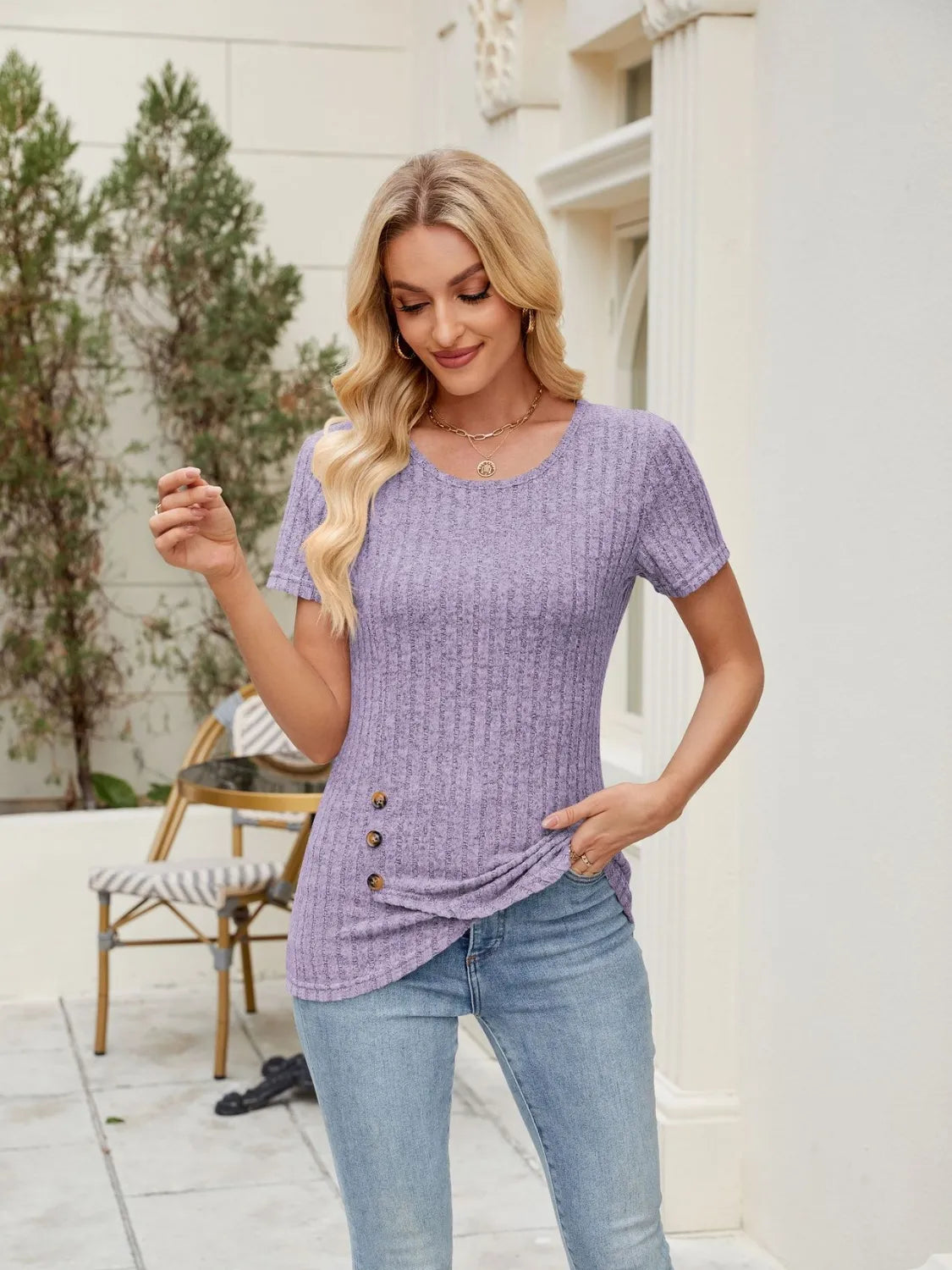 Round Neck Short Sleeve T-Shirt – Trendsi | ClozArt
