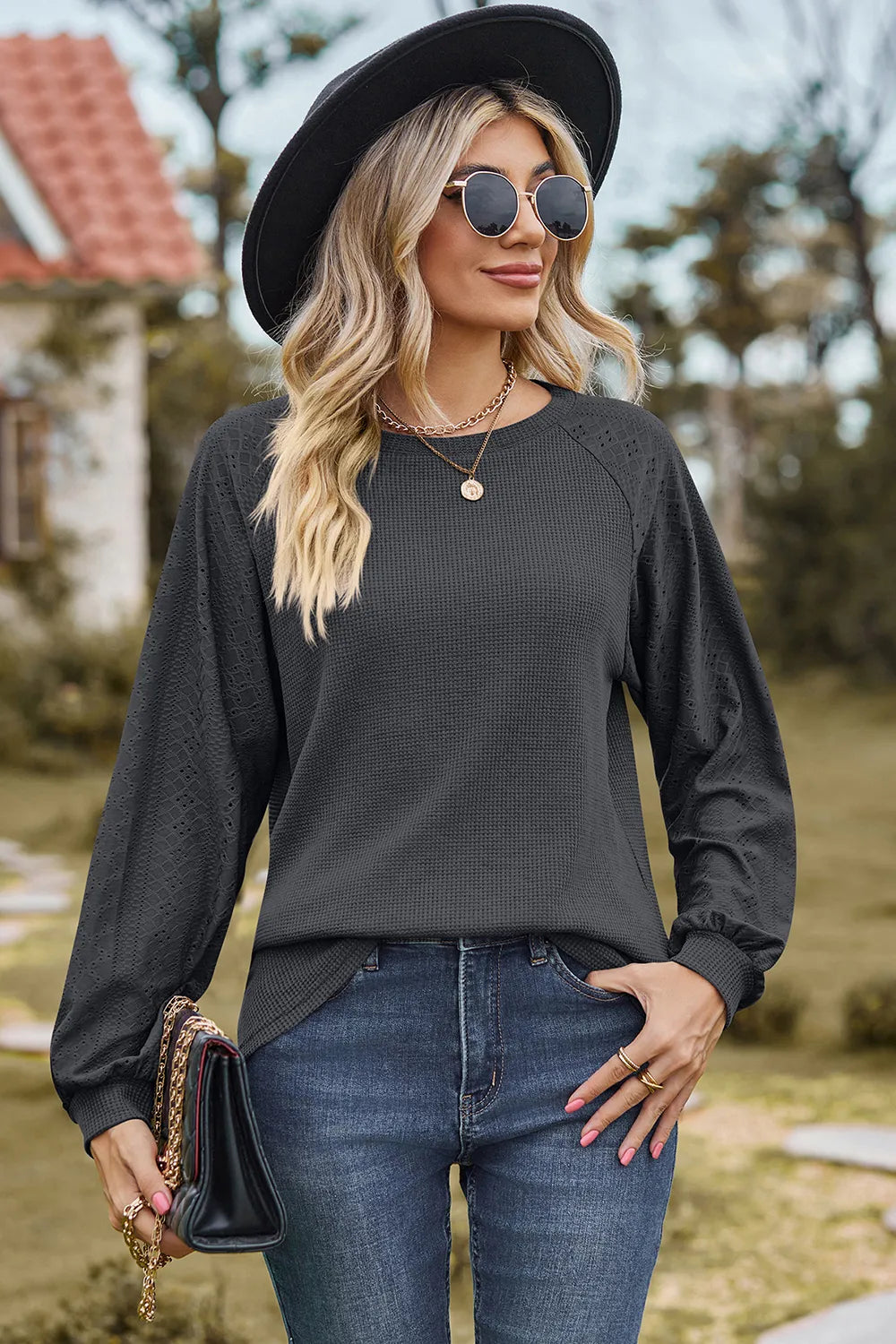 Eyelet Round Neck Long Sleeve T-Shirt – Trendsi | ClozArt